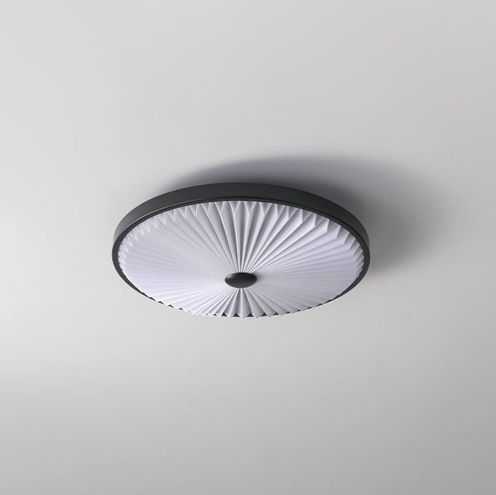 Contemporary Nordic Iron PVC Folding Fan Blade Pleat Round LED Flush Mount Ceiling Light For Living Room