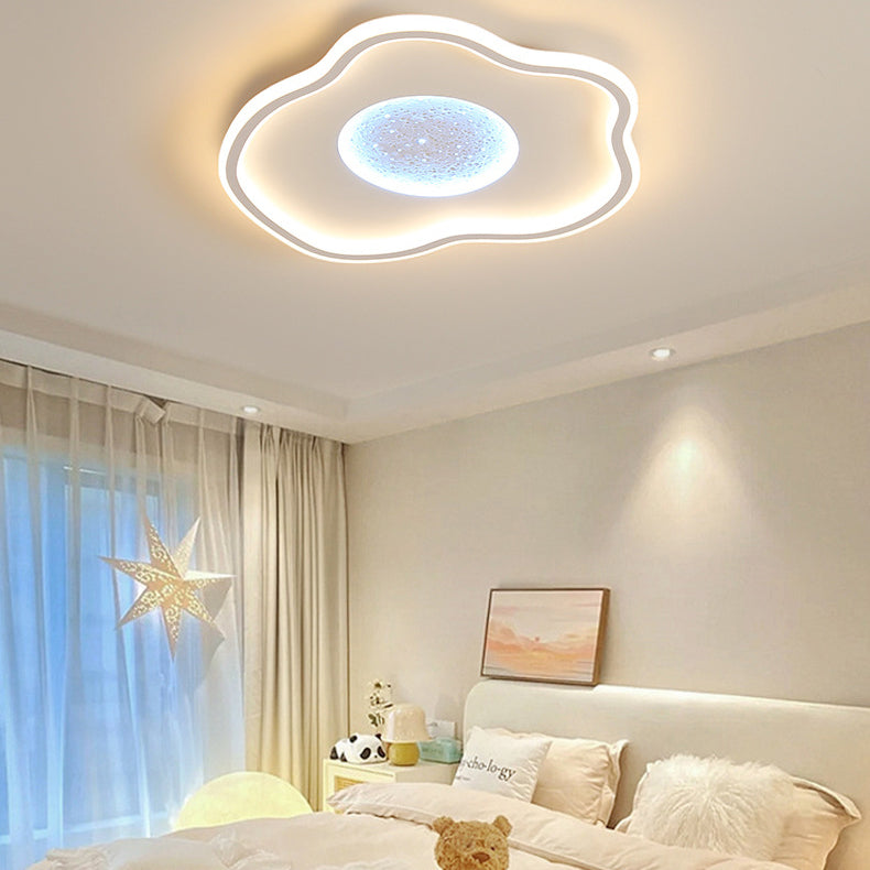 Modern Minimalist Lunar Surface Round Cloud Triangle Square Acrylic Iron LED Flush Mount Ceiling Light For Bedroom