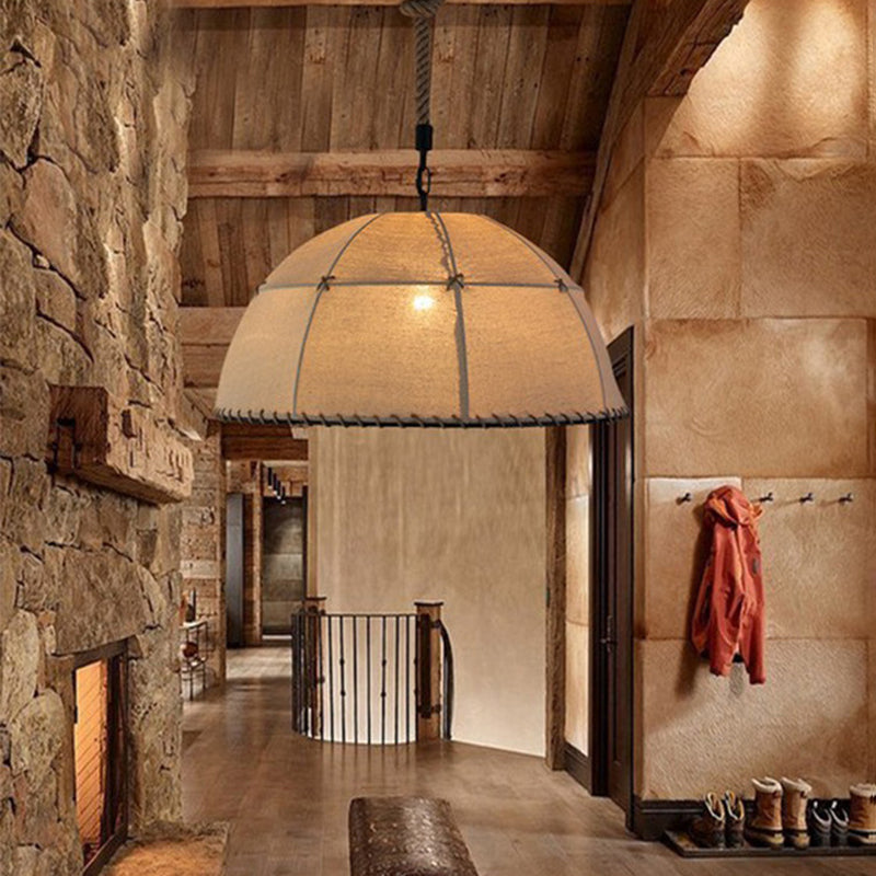 Abat-jour en demi-cercle en tissu rustique traditionnel à 1 lumière pour salle à manger 