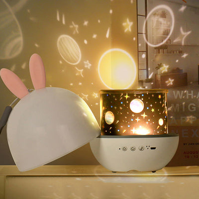 Contemporary Creative Kids Projectable Round Rabbit Deer ABS LED Table Lamp For Bedroom