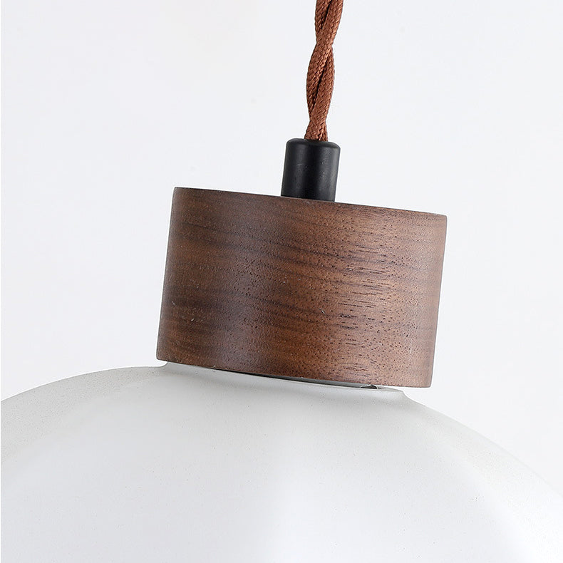 Modern Simplicity Walnut Glass Round Bell Dome 1-Light Pendant Light For Dining Room