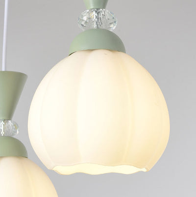 Contemporary Creative Cream Glass Flower Bud Iron 3/5-Light Island Light Chandelier For Bedroom