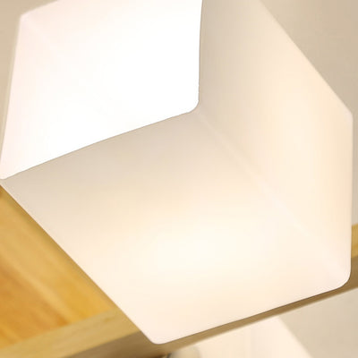 Traditional Japanese Wood Glass Cubic Square 4/5/8/9 Light Semi-Flush Mount Ceiling Light For Living Room