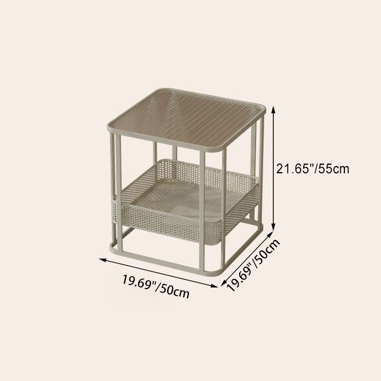 Modern Minimalist Square Rectangular Glass Rock Slab Metal Coffee Table For Living Room