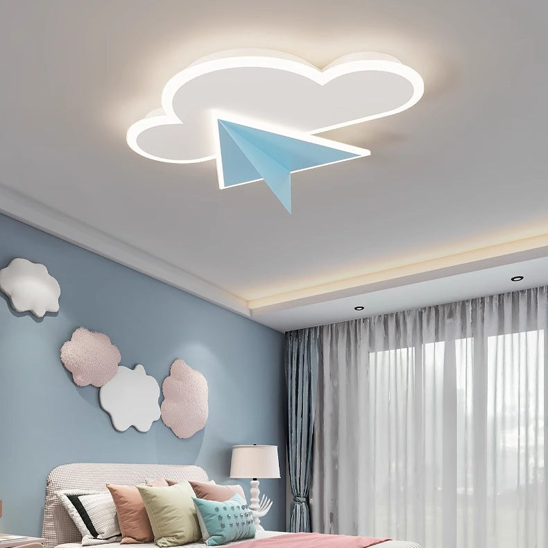 Modern Art Deco Kids Iron Acrylic Cloud Plane LED Flush Mount Ceiling Light For Bedroom