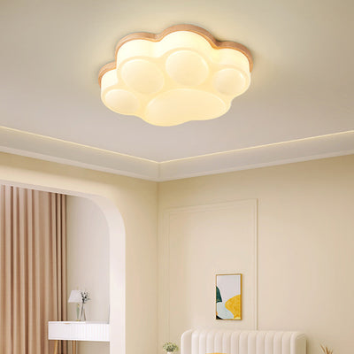 Modern Minimalist Cat's Paw Shaped Rubberwood Acrylic LED Flush Mount Ceiling Light For Bedroom