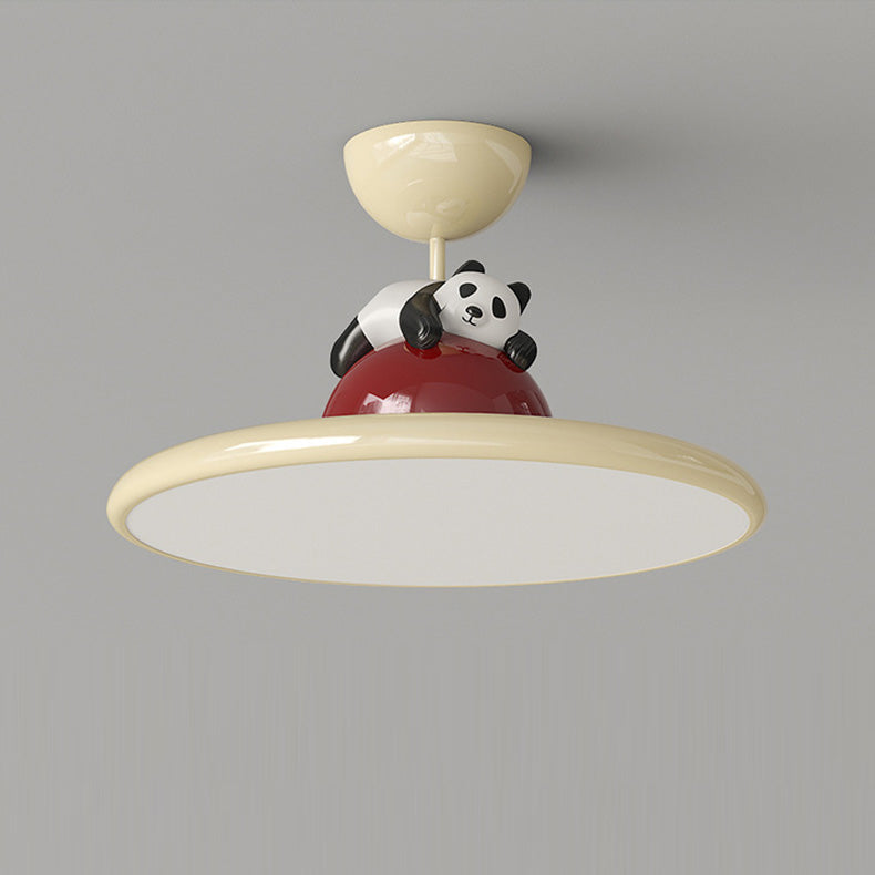 Contemporary Creative Cartoon Panda Elephant Iron Acrylic LED Semi-Flush Mount Ceiling Light For Bedroom