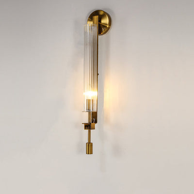 Contemporary Simplicity Hardware Ribbed Glass Column 1-Light Wall Sconce Lamp For Living Room