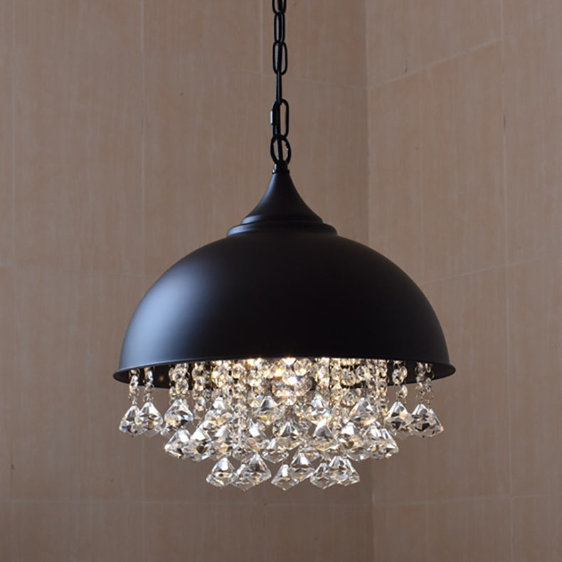 Contemporary Nordic Iron Dome Crystal Beads 1-Light Pendant Light For Dining Room