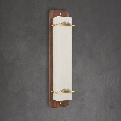 Traditional Chinese Brass Walnut Acrylic Rectangular Cloud LED Wall Sconce Lamp For Bedside