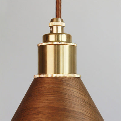 Nordic Minimalist Solid Wood Cone Copper 1-Light Pendant Light