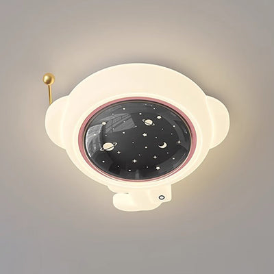 Modern Art Deco Kids Iron PE Astronaut Round LED Flush Mount Ceiling Light For Bedroom