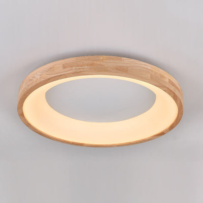 Modern Minimalist Ring Acrylic Oak LED Flush Mount Ceiling Light For Living Room