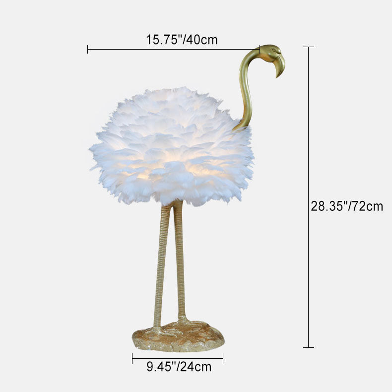 Contemporary Nordic Goose Feather Metal Flamingo Ball 1-Light Table Lamp For Bedside