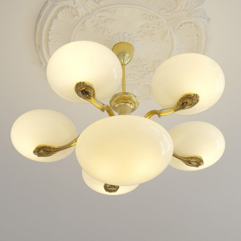 Contemporary Nordic Round Opal Glass Brass 5/7 Light Chandelier For Living Room