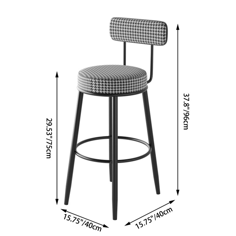 Contemporary Nordic Round Cotton Linen Upholstered Bar Stool Backrest Footrest For Dining Room