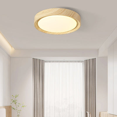 Contemporary Simplicity Round Wood Grain Acrylic LED Flush Mount Ceiling Light For Bedroom