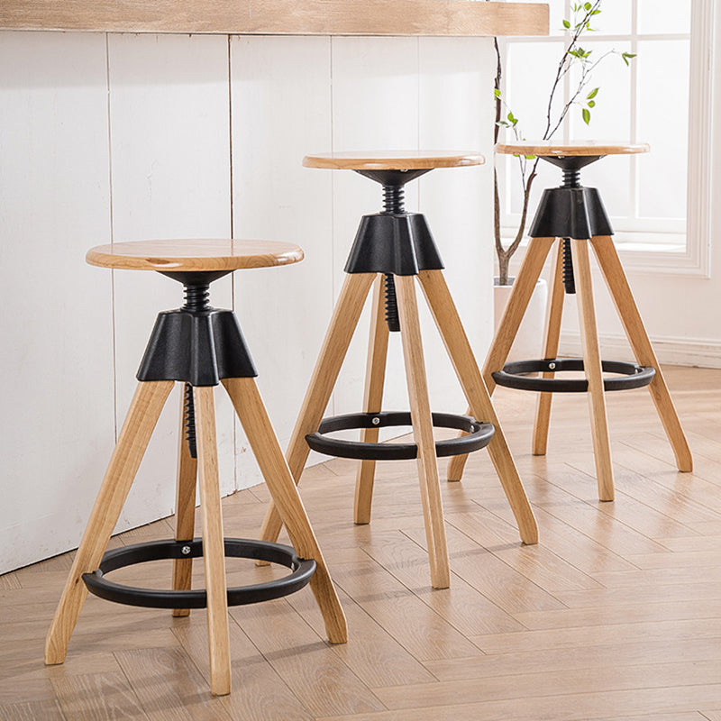 Contemporary Scandinavian Round Tripod Base Solid Wood Bar Stool Footrest For Dining Room