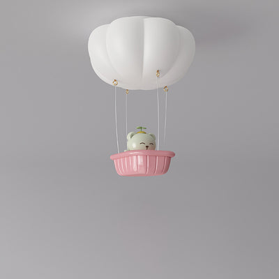 Modern Simplicity Kids PE Iron Pumpkin Hot Air Balloon Bear LED Flush Mount Ceiling Light For Bedroom