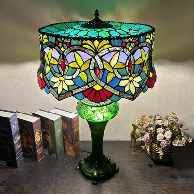 Traditional Tiffany Dome Resin Glass 3-Light Table Lamp For Living Room