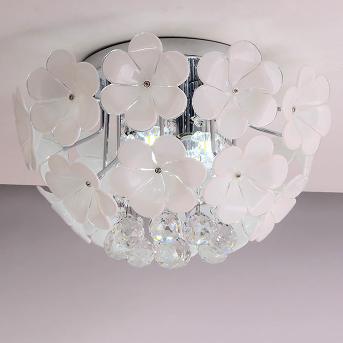 Contemporary Scandinavian Branch Floral Glass Crystal Metal 1/4/6/8/10 Light Flush Mount Ceiling Light For Living Room