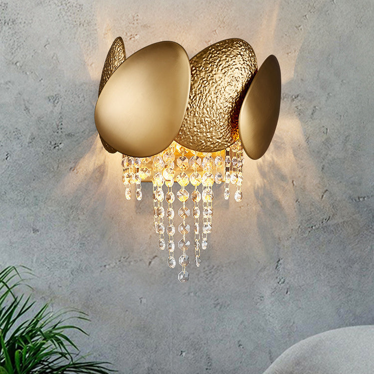 Contemporary Luxury Irregular Oval Piece Iron Crystal 2-Light Wall Sconce Lamp For Living Room