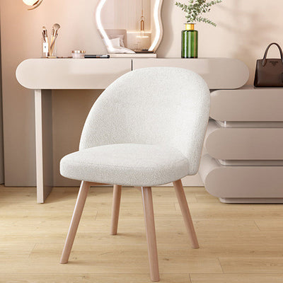 Contemporary Nordic Curved Fabric Upholstered Wood Legs Vanity Stool Backrest For Bedroom