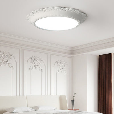 Modern Minimalist PU Engraved Round Edge Acrylic LED Flush Mount Ceiling Light For Living Room