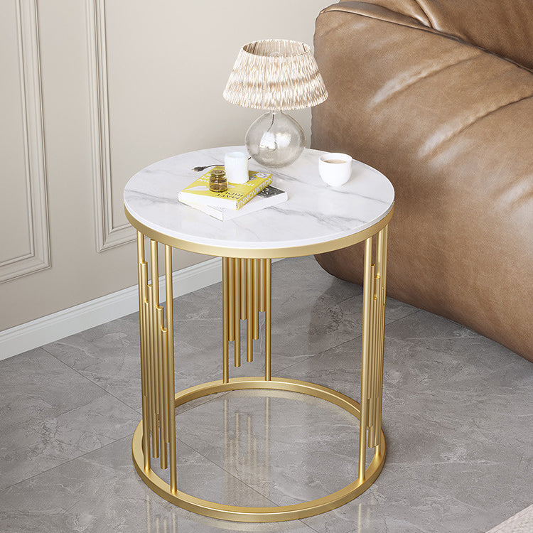 Contemporary Scandinavian Round Cylindrical Rock Slab Carbon Steel End Table For Living Room