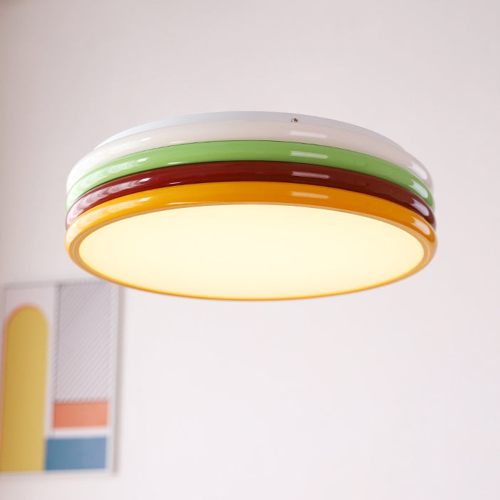 Contemporary Scandinavian Macron Iron Disc Splicing LED Flush Mount Ceiling Light For Bedroom