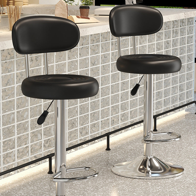 Contemporary Luxury Round Leather Upholstered Swivel Bar Stool Height Adjustable Footrest For Dining Room