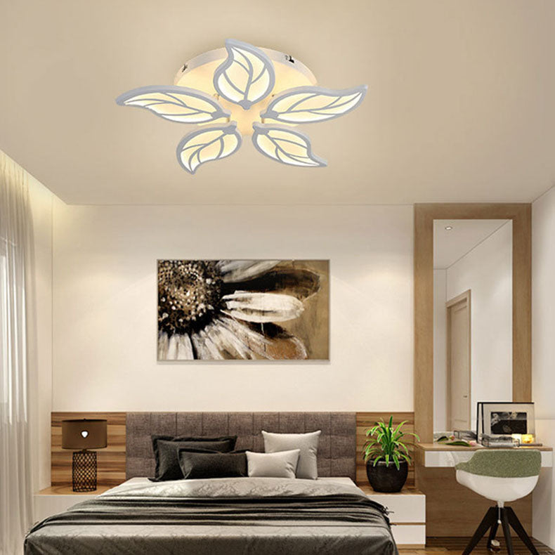 Modern Minimalist Leaf Hardware Acrylic LED Semi-Flush Mount Ceiling Light For Living Room