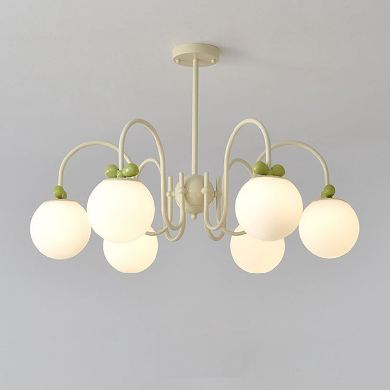 Modern Minimalist Cream Bow Round Ball Hardware Glass 4/5/6/8 Light Chandelier For Living Room