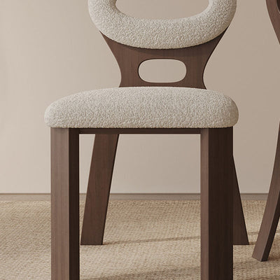 Contemporary Nordic Oval Hollowed Out Lambswool Wood Dining Chair Backrest For Dining Room