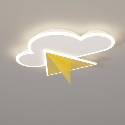 Modern Minimalist White Cloud Aircraft Iron Acrylic LED Semi-Flush Mount Ceiling Light For Bedroom