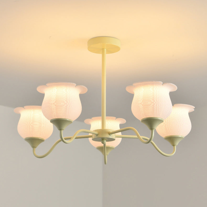 Modern Art Deco Iron Frame PLA Bell Orchid Flower Shade 3/5/6-Light Chandelier For Living Room