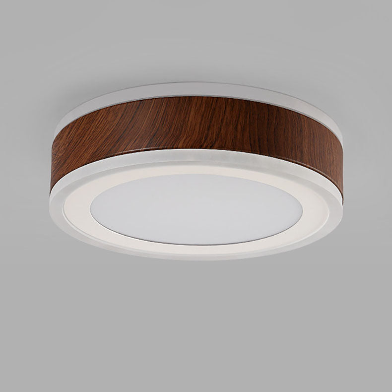 Modern Minimalist Round Square Wood Grain Hardware Acrylic LED Flush Mount Ceiling Light For Living Room