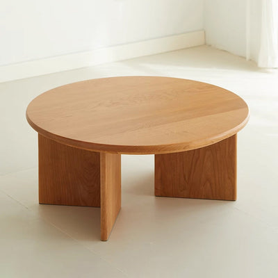 Contemporary Nordic Round Rock Board Wood Base Coffee Table For Living Room