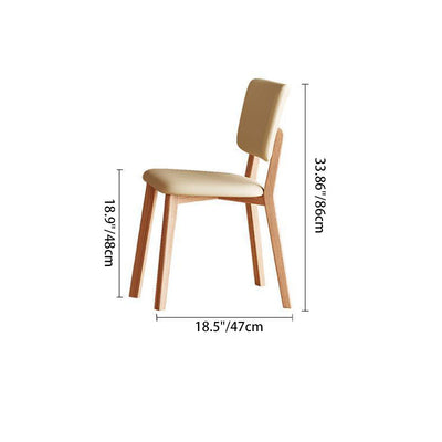 Modern Minimalist Square Wood Leather Chair Backrest Armless For Living Room