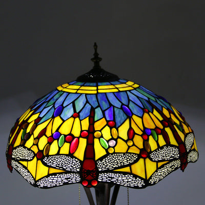 Traditional Tiffany Mediterranean Dragonfly Stained Glass Dome Shade 2-Light Standing Floor Lamp For Home Office