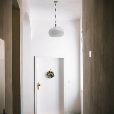 Modern Simple Cream White Round Glass Lift 1-Light Pendant Light