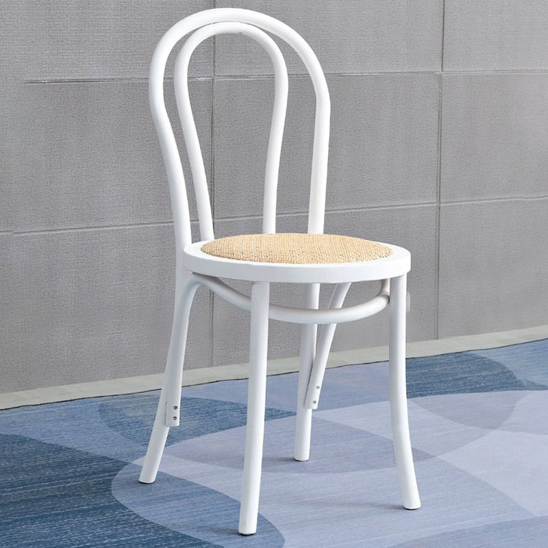 Contemporary Retro Rattan Beech Wood Metal Round Arched Dining Chair Backrest For Dining Room