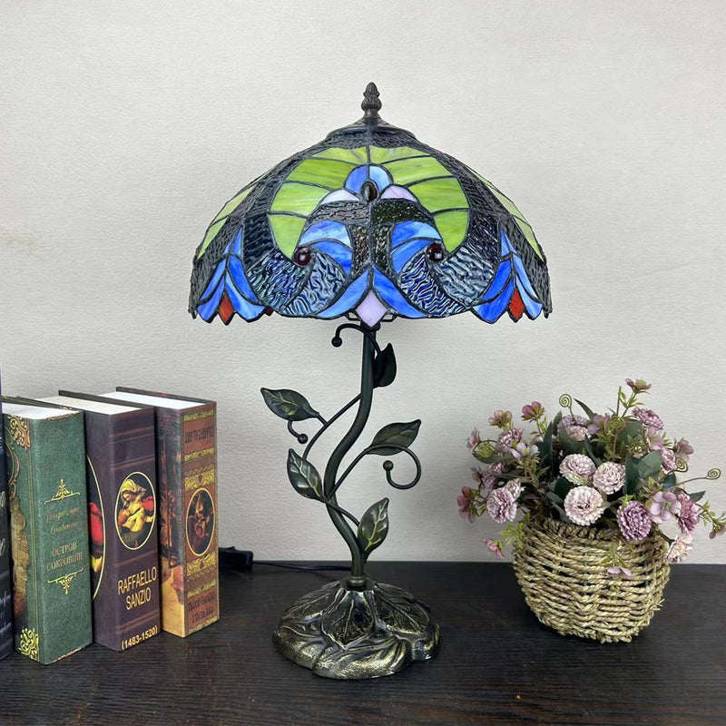 Traditional Tiffany Dome Iron Glass 1-Light Table Lamp For Living Room