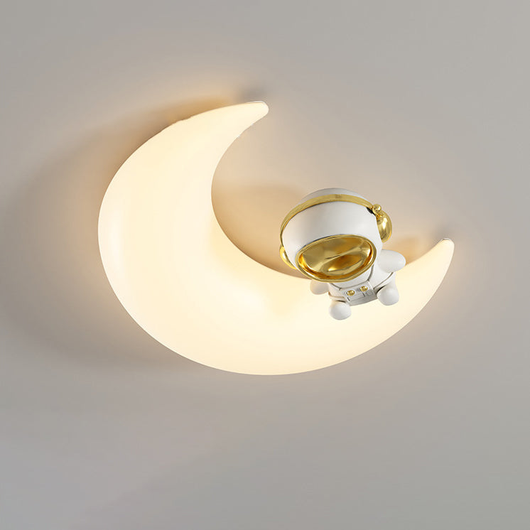 Modern Art Deco Moon Shaped Iron Acrylic LED Flush Mount Ceiling Light For Bedroom