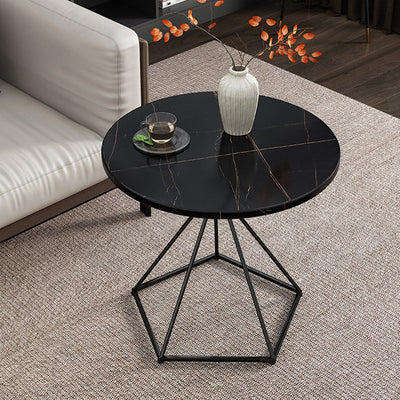 Modern Eclectic Round Iron Rock Slab Coffee Table 1-Tier For Living Room