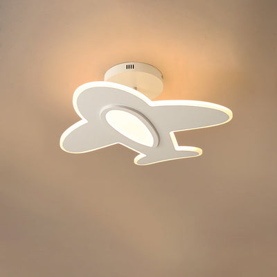 Contemporary Creative Airplane Wood Iron LED Semi-Flush Mount Ceiling Light For Bedroom