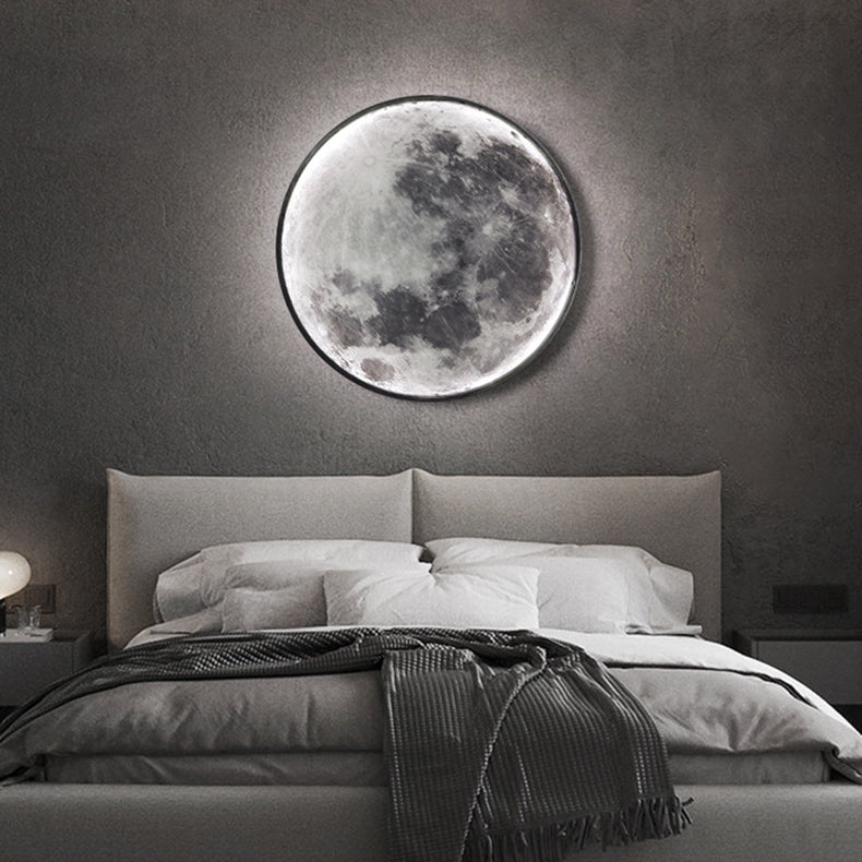 Contemporary Creative Round Moon Aluminum Acrylic LED Wall Sconce Lamp For Living Room