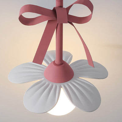 Contemporary Creative Iron Resin Bow Flower Design PE Round Shade 1-Light Pendant Light For Living Room