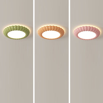 Contemporary Scandinavian Macaron Fiberglass Iron Round LED Flush Mount Ceiling Light For Bedroom