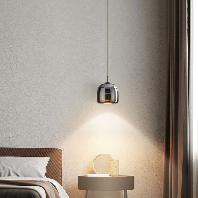 Contemporary Scandinavian Aluminum Glass Cylinder Shade LED Pendant Light For Bedroom